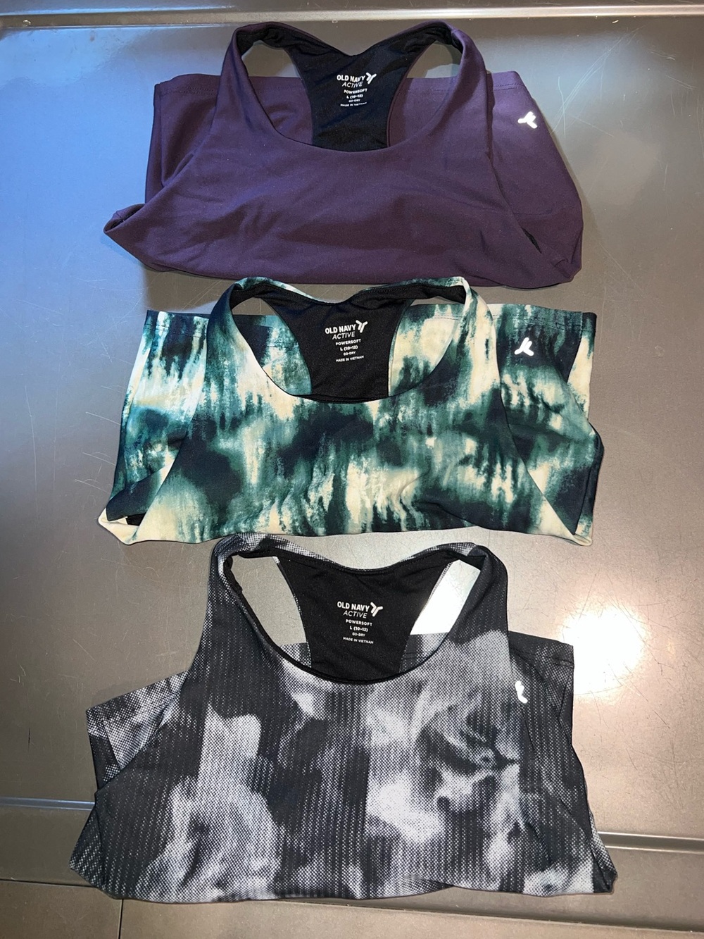 Old Navy Girl’s Purple, Green Tie-Dye & Black Tie-Dye Sports Bras - 3-Pack